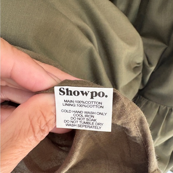 Showpo Olive Army Green Puff Sleeve Tie Back Ruffle Tiered Dress Size 6 - Picture 5 of 8